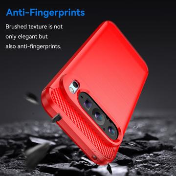Google Pixel 9/9 Pro Børstet TPU Cover - Karbonfiber - Rød