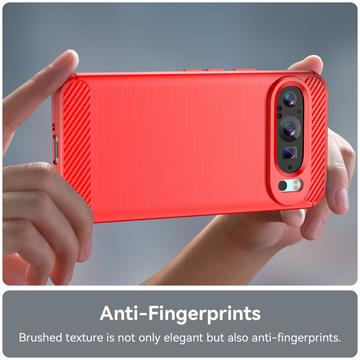 Google Pixel 9/9 Pro Børstet TPU Cover - Karbonfiber - Rød