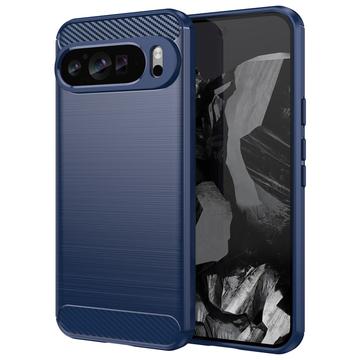 Google Pixel 9 Pro XL Børstet TPU Cover - Karbonfiber - Blå