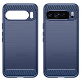 Google Pixel 9 Pro XL Børstet TPU Cover - Karbonfiber - Blå