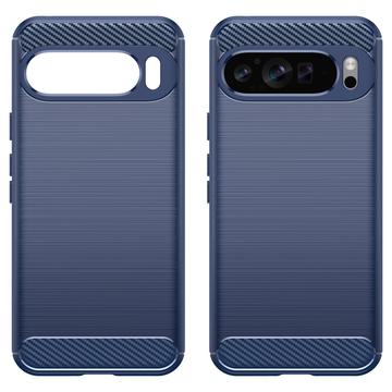 Google Pixel 9 Pro XL Børstet TPU Cover - Karbonfiber - Blå