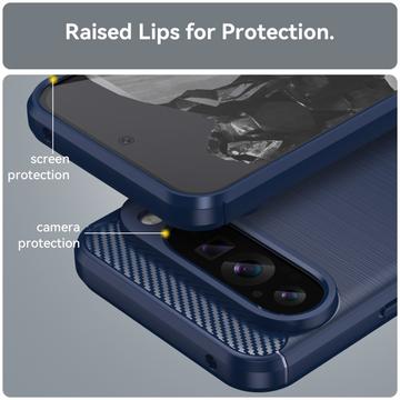 Google Pixel 9 Pro XL Børstet TPU Cover - Karbonfiber - Blå