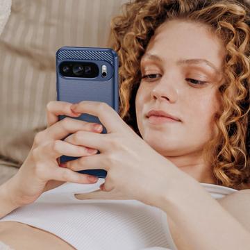 Google Pixel 9 Pro XL Børstet TPU Cover - Karbonfiber - Blå