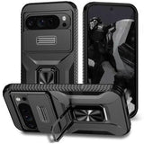 Google Pixel 9 Pro XL Roterende Ring Hybrid Cover med Kameraskjold - Sort