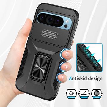 Google Pixel 9/9 Pro Roterende Ring Hybrid Cover med Kameraskjold - Sort