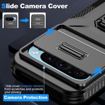 Google Pixel 9/9 Pro Roterende Ring Hybrid Cover med Kameraskjold - Sort