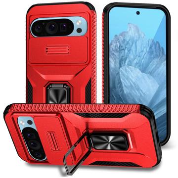 Google Pixel 9/9 Pro Roterende Ring Hybrid Cover med Kameraskjold - Rød
