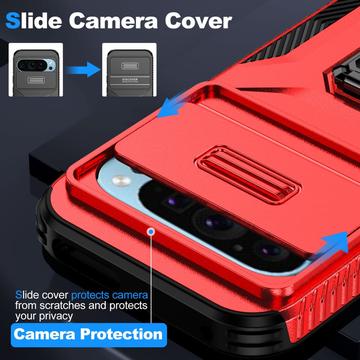 Google Pixel 9/9 Pro Roterende Ring Hybrid Cover med Kameraskjold - Rød