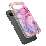 Google Pixel 9a Marmormønster Galvaniseret IMD TPU Cover - Blå / Pink
