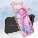 Google Pixel 9a Marmormønster Galvaniseret IMD TPU Cover - Blå / Pink