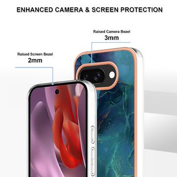Google Pixel 9a Marmormønster Galvaniseret IMD TPU Cover - Grøn
