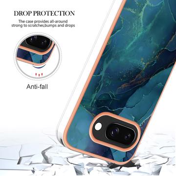 Google Pixel 9a Marmormønster Galvaniseret IMD TPU Cover - Grøn