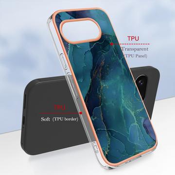Google Pixel 9a Marmormønster Galvaniseret IMD TPU Cover - Grøn