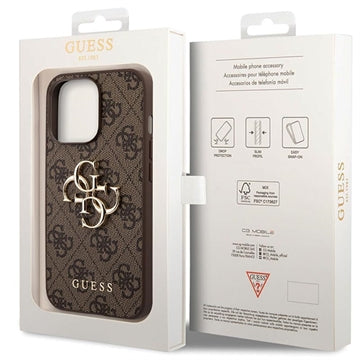 Guess 4G Big Metal Logo iPhone 14 Pro Max Hybrid Cover - Brun