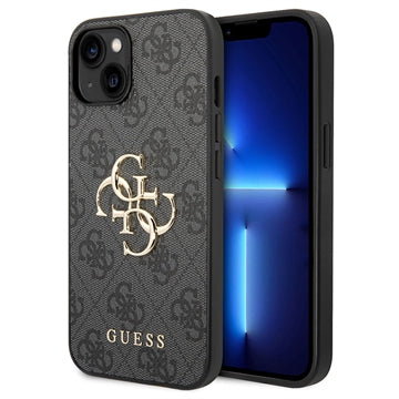 iPhone 15 Guess 4G Big Metal Logo Hybrid Cover - Grå