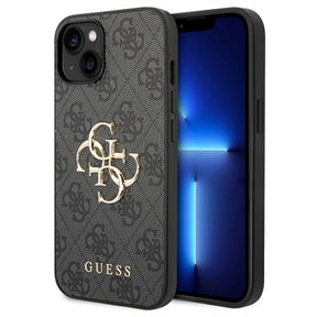 iPhone 15 Guess 4G Big Metal Logo Hybrid Cover - Grå