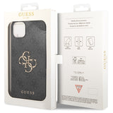 iPhone 15 Guess 4G Big Metal Logo Hybrid Cover - Grå