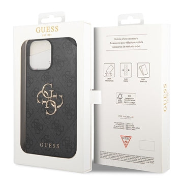 iPhone 15 Pro Guess 4G Big Metal Logo Hybrid Cover - Grå