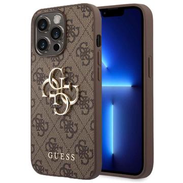 Guess 4G Big Metal Logo iPhone 14 Pro Hybrid Cover - Brun
