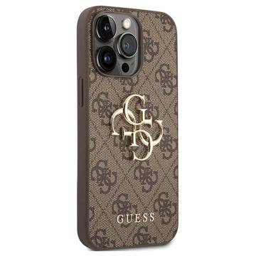 Guess 4G Big Metal Logo iPhone 14 Pro Hybrid Cover - Brun