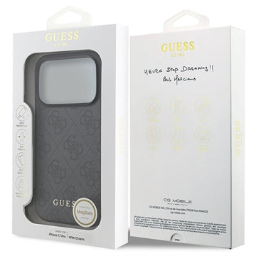 iPhone 17 Pro Guess 4G Charm Hybrid Cover - MagSafe-kompatibel - Grå
