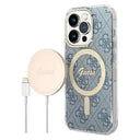 Guess 4G Edition Bundle Pack iPhone 14 Pro Cover & Trådløs Oplader - Blå