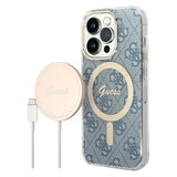 Guess 4G Edition Bundle Pack iPhone 14 Pro Cover & Trådløs Oplader - Blå
