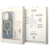Guess 4G Edition Bundle Pack iPhone 14 Pro Cover & Trådløs Oplader - Blå