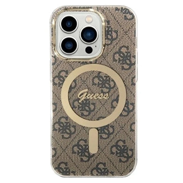 Guess 4G Edition Bundle Pack iPhone 14 Pro Max Cover & Trådløs Oplader - Brun