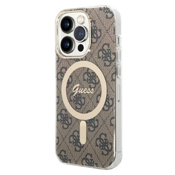 Guess 4G Edition Bundle Pack iPhone 14 Pro Max Cover & Trådløs Oplader - Brun