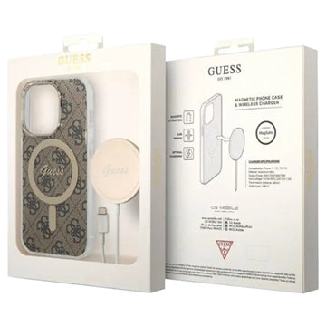 Guess 4G Edition Bundle Pack iPhone 14 Pro Max Cover & Trådløs Oplader - Brun