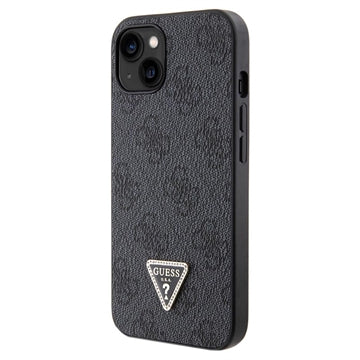 iPhone 15 Guess 4G Strass Triangle Metal Logo Cover med Crossbody Rem - Sort