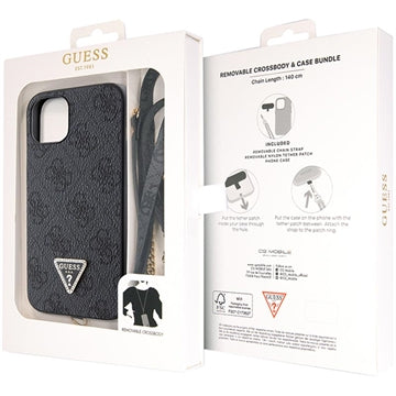 iPhone 15 Guess 4G Strass Triangle Metal Logo Cover med Crossbody Rem - Sort