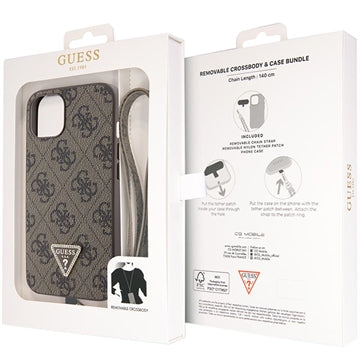 iPhone 15 Guess 4G Strass Triangle Metal Logo Cover med Crossbody Rem - Brun