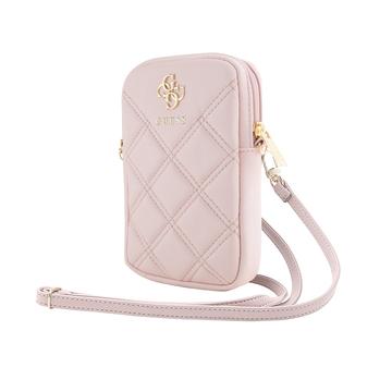 Guess quiltet 4G-telefonpose med metallogo og justerbar rem - pink