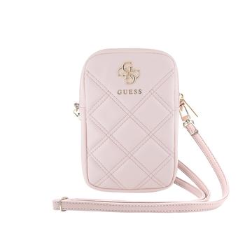 Guess quiltet 4G-telefonpose med metallogo og justerbar rem - pink