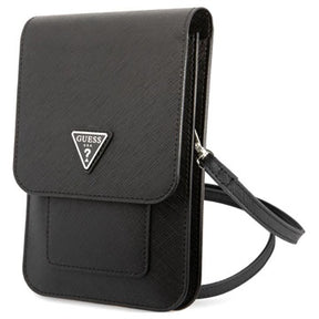 Guess Saffiano Triangle Logo Skuldertaske - Sort