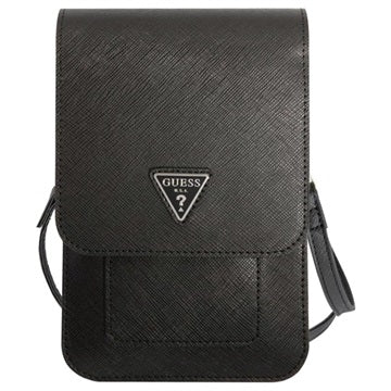 Guess Saffiano Triangle Logo Skuldertaske - Sort