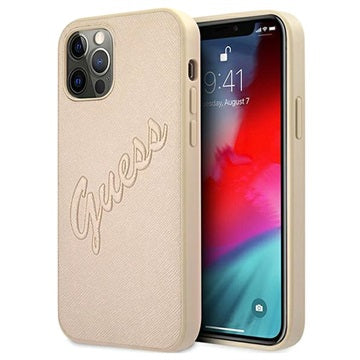 Guess Saffiano Vintage Script iPhone 12/12 Pro Cover - Guld