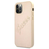 Guess Saffiano Vintage Script iPhone 12/12 Pro Cover - Guld