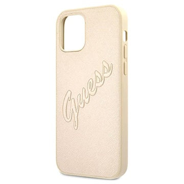 Guess Saffiano Vintage Script iPhone 12/12 Pro Cover - Guld