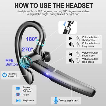 H03 Roterende ørekrog Bluetooth-headset med berøringssensor - sort