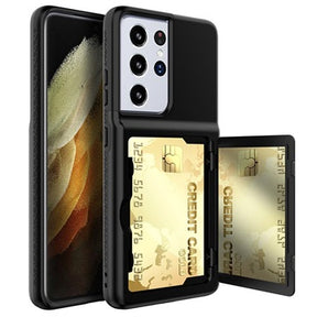 Samsung Galaxy S21 Ultra 5G Hybrid Cover med Spejl og Kortholder - Sort