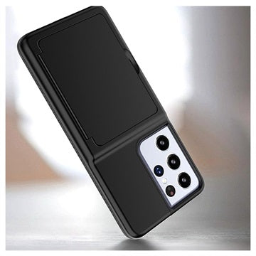 Samsung Galaxy S21 Ultra 5G Hybrid Cover med Spejl og Kortholder - Sort
