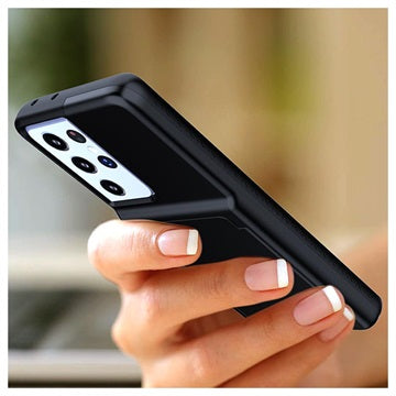 Samsung Galaxy S21 Ultra 5G Hybrid Cover med Spejl og Kortholder - Sort