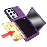 Samsung Galaxy S21 Ultra 5G Hybrid Cover med Spejl og Kortholder - Lilla