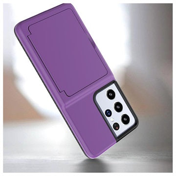 Samsung Galaxy S21 Ultra 5G Hybrid Cover med Spejl og Kortholder - Lilla