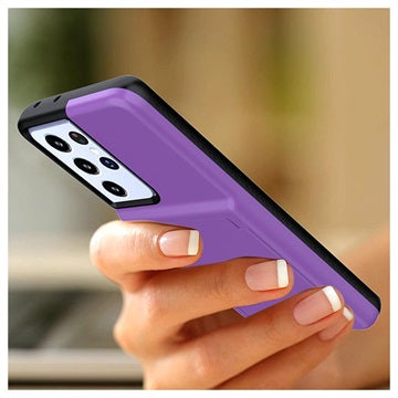 Samsung Galaxy S21 Ultra 5G Hybrid Cover med Spejl og Kortholder - Lilla