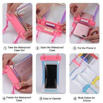 Holografisk flydende vandtæt smartphone-etui med snor - pink