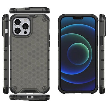 Honeycomb Armored iPhone 14 Pro Hybrid Cover - Sort